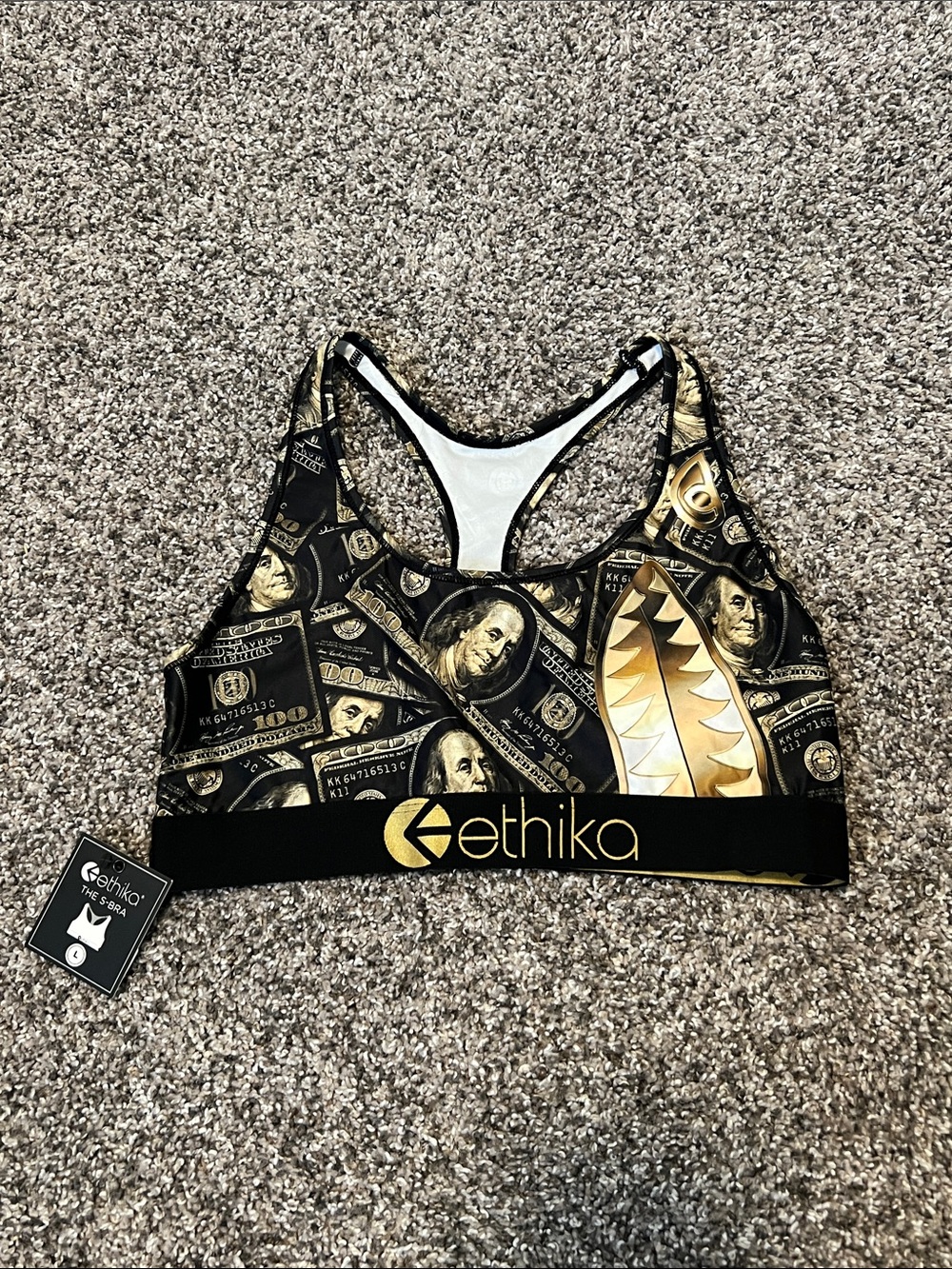 NWT Ethika The S Bra Money Goldbarz Dollars Sports Bra - Large
